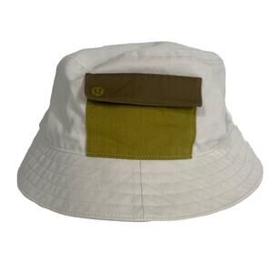 Lululemon On My Level Bucket Hat w/ Pocket Cotton Blend White & Olive Sz M/L